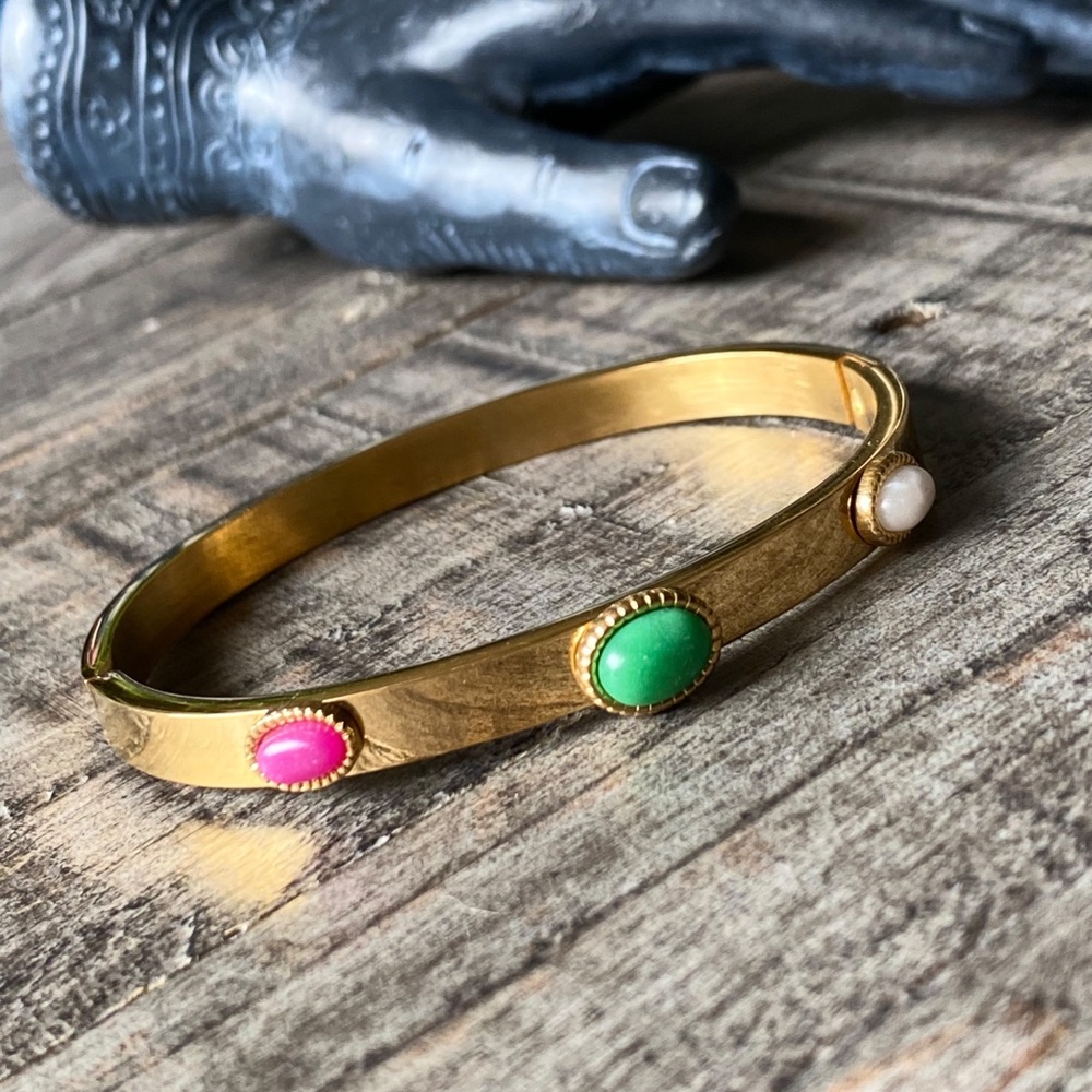 NEW Gold Bangle Bracelet With Stone Accents